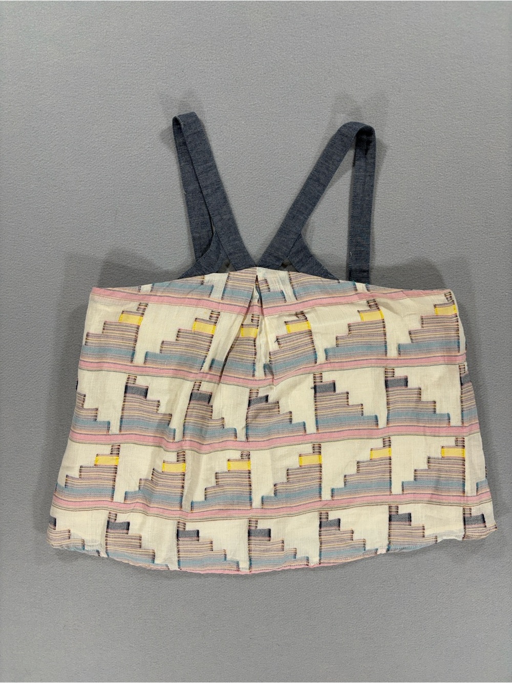 Boho Strapless Dress Top in Cream with Multicolor Geometric Print L